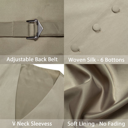Light Brown Solid Splicing Jacquard Men's Vest Set vest set    - Sophisticated Gentlemen