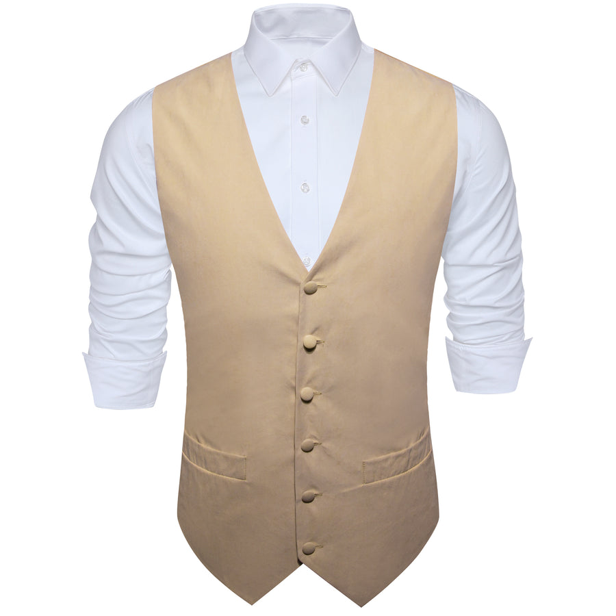 Khaki Brown Solid Splicing Jacquard Men's Vest Set vest set    - Sophisticated Gentlemen