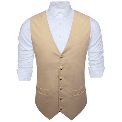 Khaki Brown Solid Splicing Jacquard Men's Vest Set vest set    - Sophisticated Gentlemen