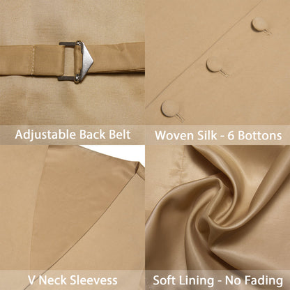 Khaki Brown Solid Splicing Jacquard Men's Vest Set vest set    - Sophisticated Gentlemen