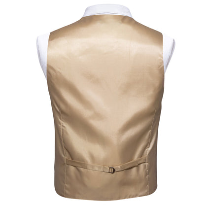 Khaki Brown Solid Splicing Jacquard Men's Vest Set vest set    - Sophisticated Gentlemen