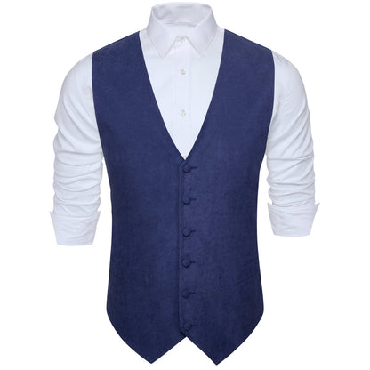 Royal Blue Solid Splicing Jacquard Vest Set vest set    - Sophisticated Gentlemen