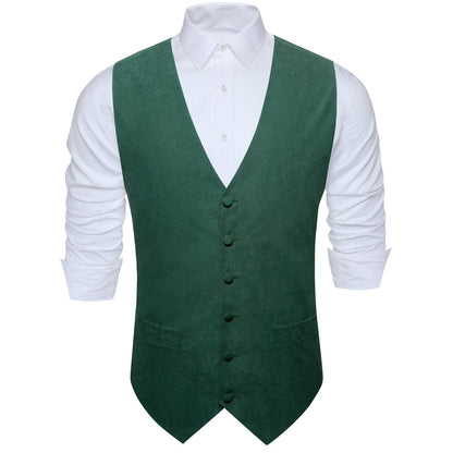Emerald Green Solid Splicing Jacquard Men's Vest Set vest set    - Sophisticated Gentlemen