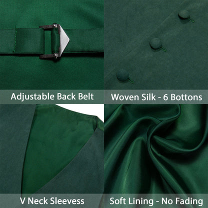 Emerald Green Solid Splicing Jacquard Men's Vest Set vest set    - Sophisticated Gentlemen