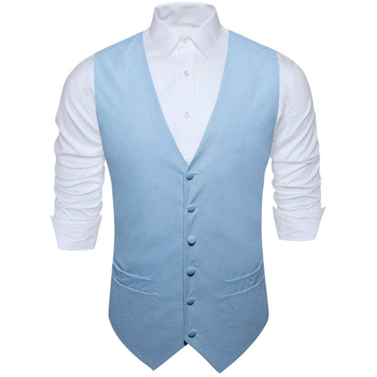 Sky Blue Solid Splicing Jacquard Vest Set vest set    - Sophisticated Gentlemen