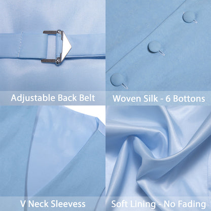 Sky Blue Solid Splicing Jacquard Vest Set vest set    - Sophisticated Gentlemen