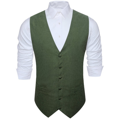 Green Vest Sage Solid Splicing Jacquard Vest Set vest set    - Sophisticated Gentlemen