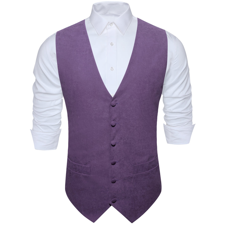 Dark Purple Solid Splicing Jacquard Men's Vest Set vest set    - Sophisticated Gentlemen
