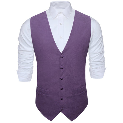 Dark Purple Solid Splicing Jacquard Men's Vest Set vest set    - Sophisticated Gentlemen