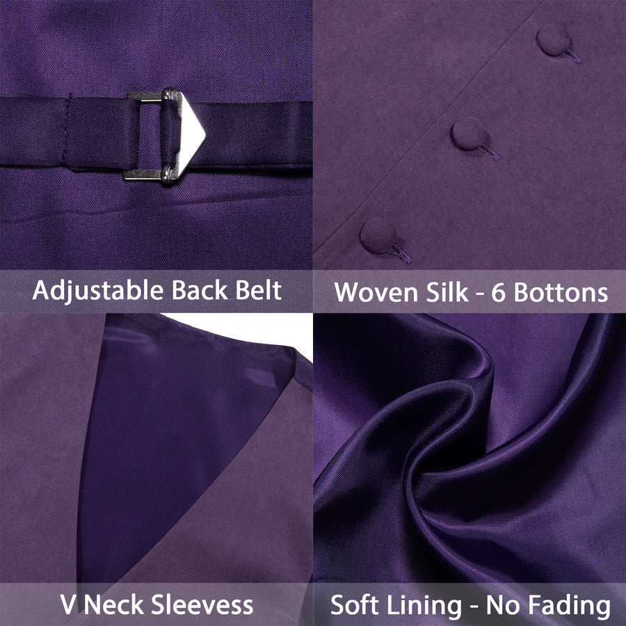 Dark Purple Solid Splicing Jacquard Men's Vest Set vest set    - Sophisticated Gentlemen