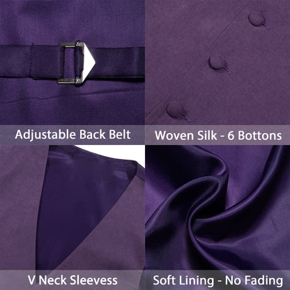 Dark Purple Solid Splicing Jacquard Men's Vest Set vest set    - Sophisticated Gentlemen