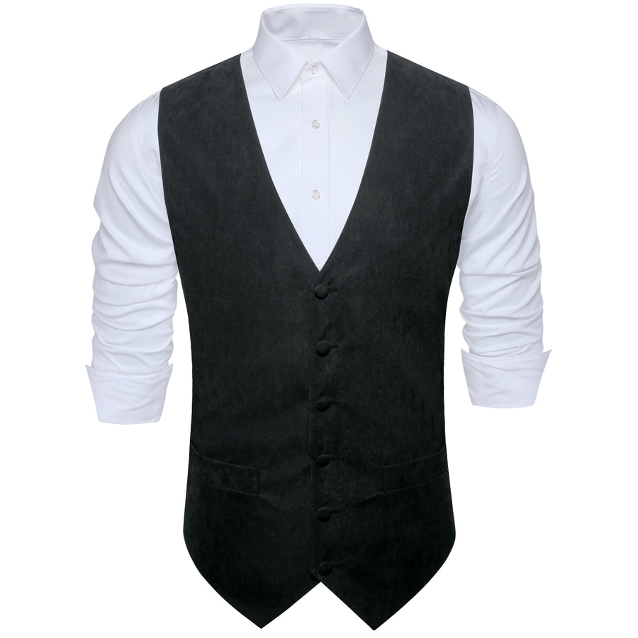 Dark Black Solid Splicing Jacquard Vest Set vest set    - Sophisticated Gentlemen