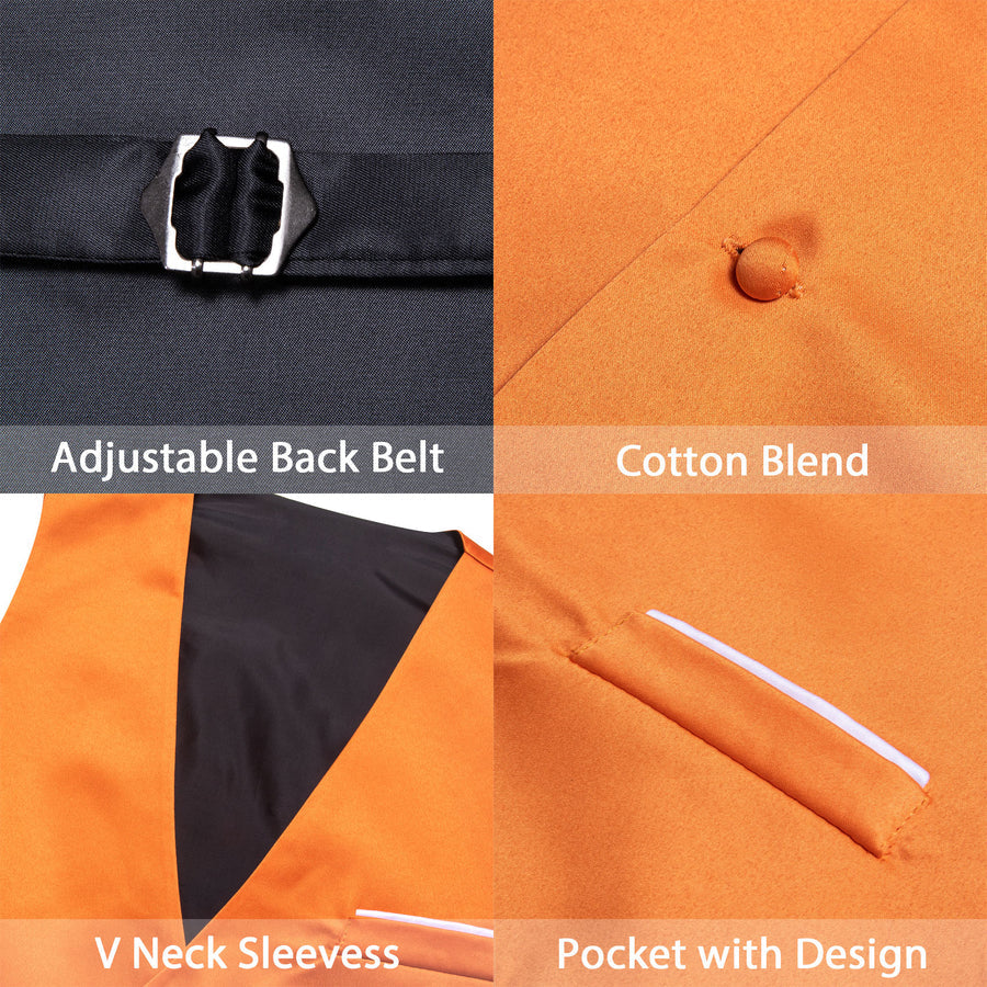 Orange Solid Satin Men's V Neck Vest Set vest set    - Sophisticated Gentlemen