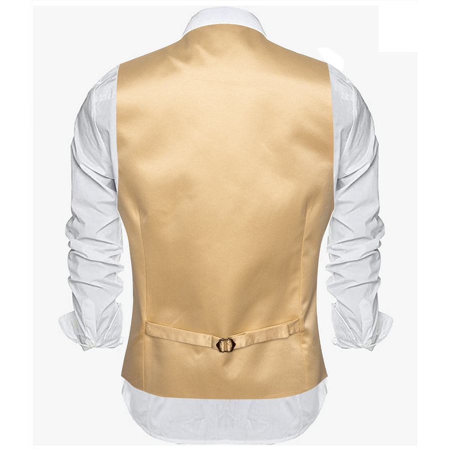 Champagne Solid Satin Men's V Neck Vest Set vest set    - Sophisticated Gentlemen