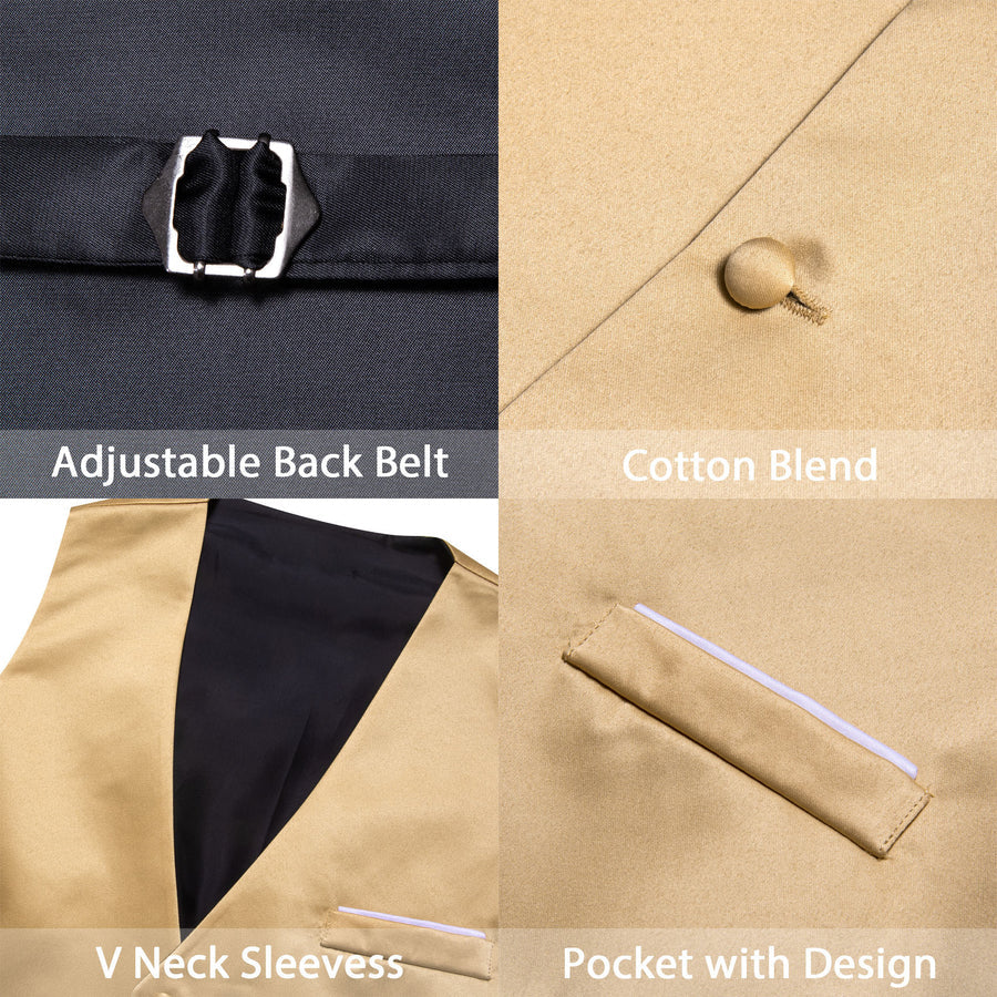 Champagne Solid Satin Men's V Neck Vest Set vest set    - Sophisticated Gentlemen