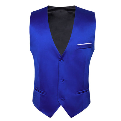 Royal Blue Solid Satin Vest Set vest set    - Sophisticated Gentlemen