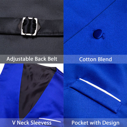 Royal Blue Solid Satin Vest Set vest set    - Sophisticated Gentlemen