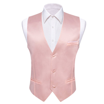 Light Pink Solid Satin Men's V Neck Vest Set vest set S (Chest 40")   - Sophisticated Gentlemen