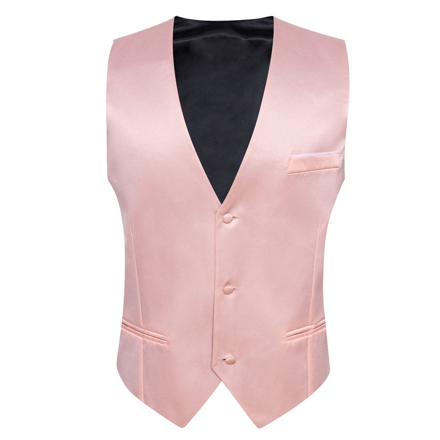 Light Pink Solid Satin Men's V Neck Vest Set vest set    - Sophisticated Gentlemen