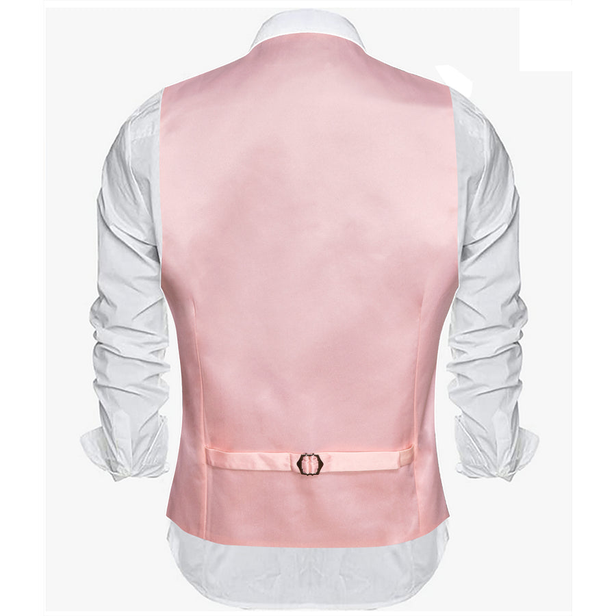 Light Pink Solid Satin Men's V Neck Vest Set vest set    - Sophisticated Gentlemen