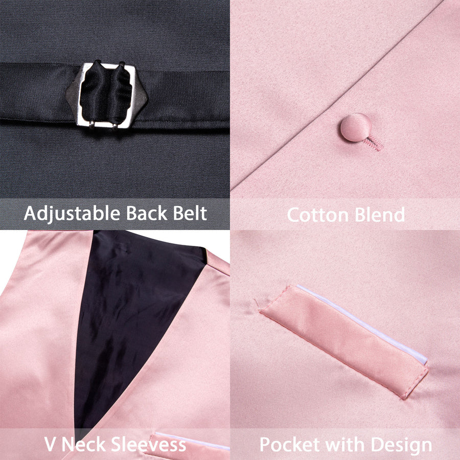 Light Pink Solid Satin Men's V Neck Vest Set vest set    - Sophisticated Gentlemen