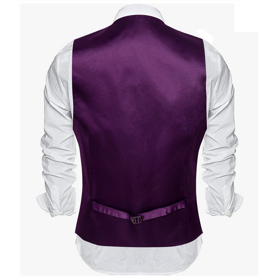 Deep Purple Solid Satin Men's V Neck Vest Set vest set    - Sophisticated Gentlemen