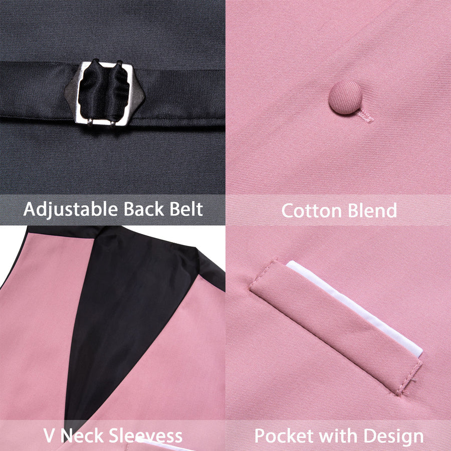 Baby Pink Solid Silk Men's V Neck Vest Set vest set    - Sophisticated Gentlemen