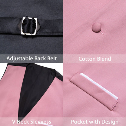Baby Pink Solid Silk Men's V Neck Vest Set vest set    - Sophisticated Gentlemen