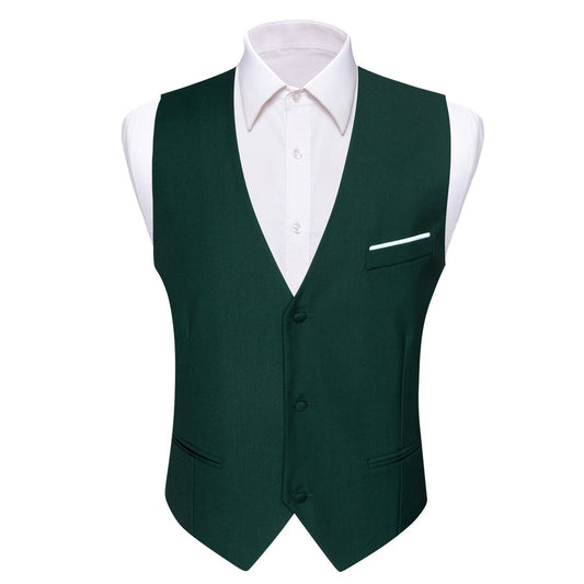 Emerald Green Solid Silk V-Neck Vest Set vest set S (Chest 40")   - Sophisticated Gentlemen