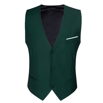 Emerald Green Solid Silk V-Neck Vest Set vest set    - Sophisticated Gentlemen