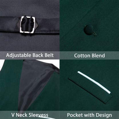 Emerald Green Solid Silk V-Neck Vest Set vest set    - Sophisticated Gentlemen