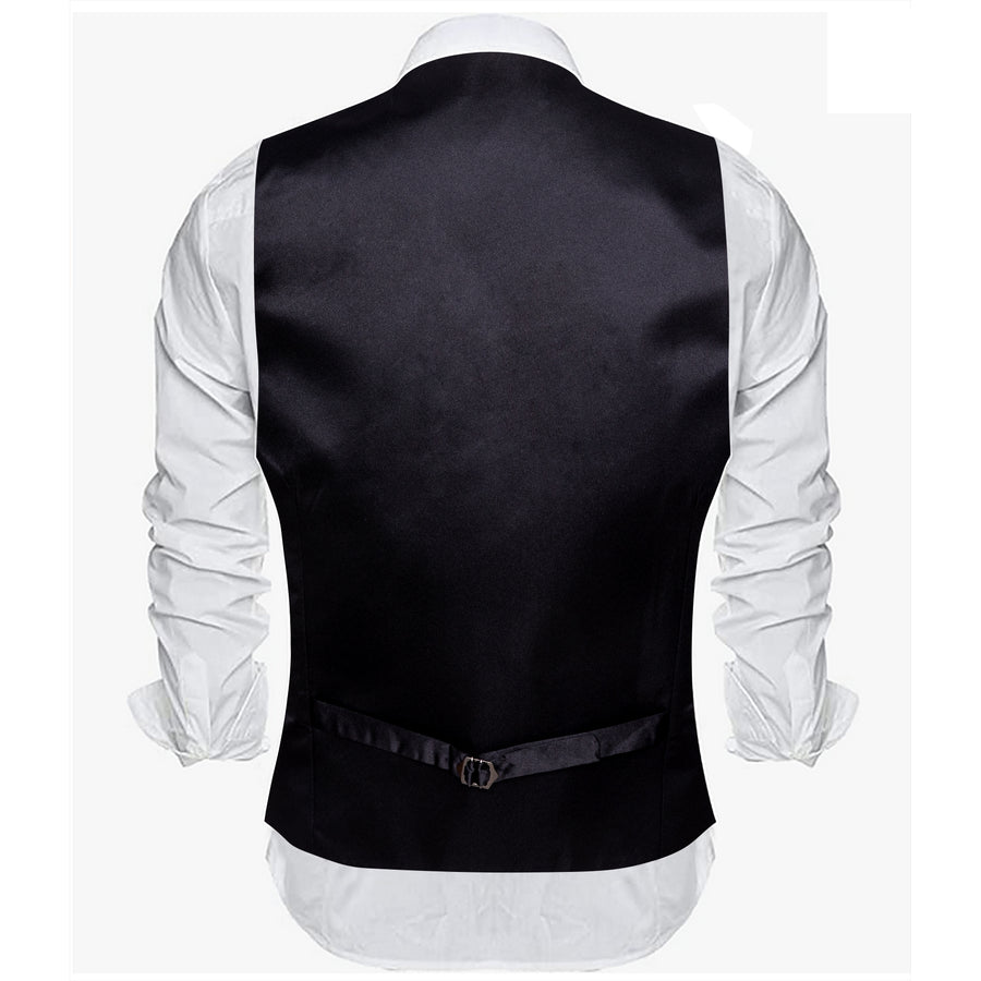 Champagne White Solid Silk Men's V Neck Vest Set vest set    - Sophisticated Gentlemen
