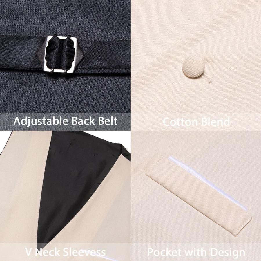 Champagne White Solid Silk Men's V Neck Vest Set vest set    - Sophisticated Gentlemen