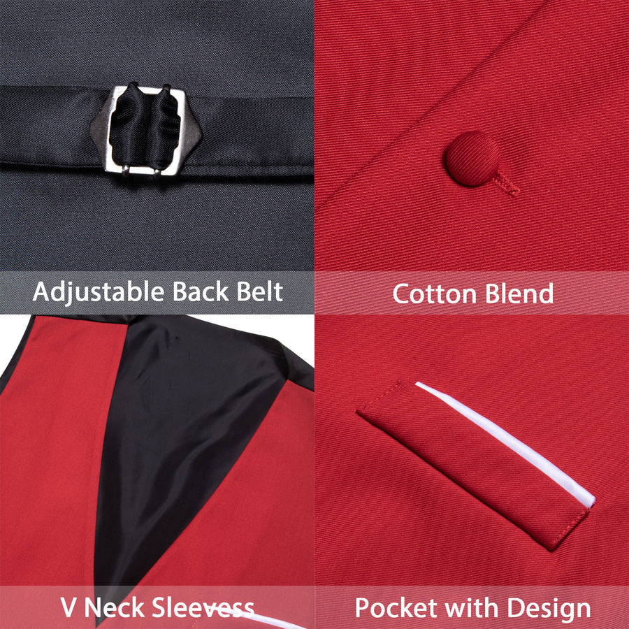Classic Red Solid Silk Men's V Neck Vest Set vest set    - Sophisticated Gentlemen