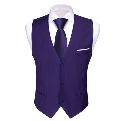Cadbury Purple Solid Silk Men's V Neck Vest Set vest set    - Sophisticated Gentlemen