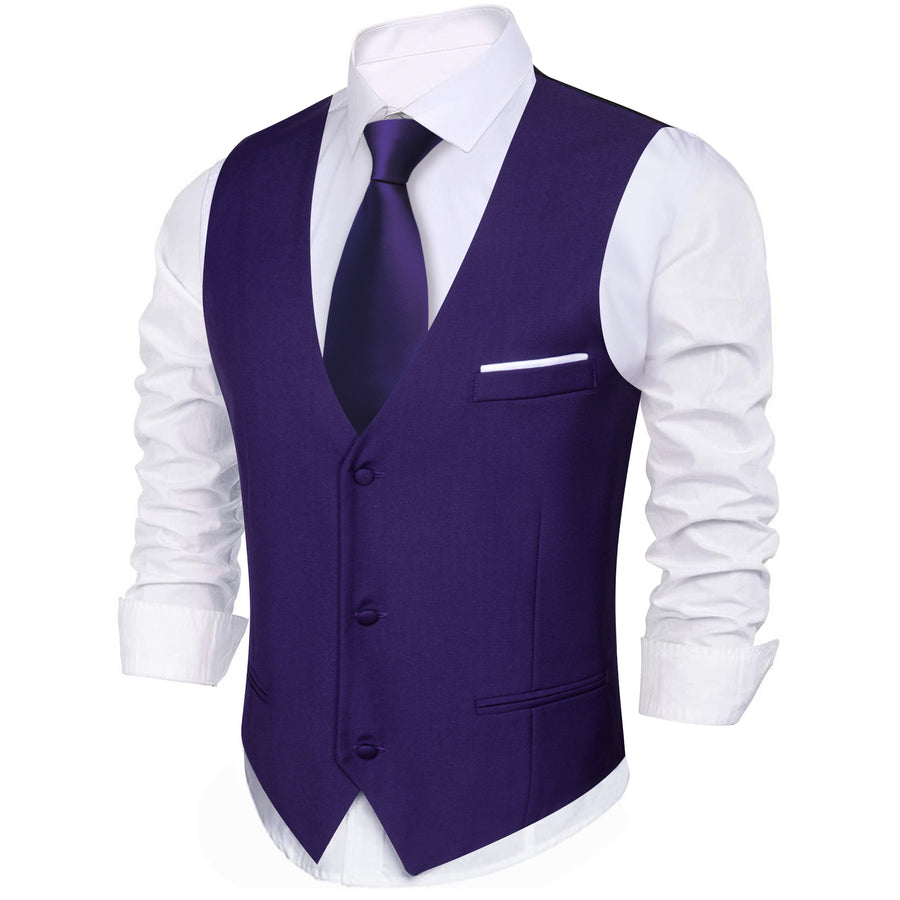 Cadbury Purple Solid Silk Men's V Neck Vest Set vest set    - Sophisticated Gentlemen