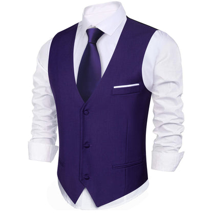 Cadbury Purple Solid Silk Men's V Neck Vest Set vest set    - Sophisticated Gentlemen