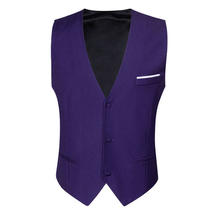 Cadbury Purple Solid Silk Men's V Neck Vest Set vest set    - Sophisticated Gentlemen