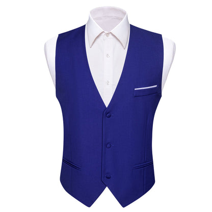 Royal Blue Solid Silk Men's V Neck Vest Set vest set S (Chest 40")   - Sophisticated Gentlemen