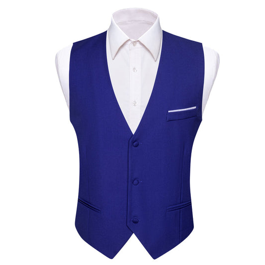 Royal Blue Solid Silk Men's V Neck Vest Set vest set S (Chest 40")   - Sophisticated Gentlemen