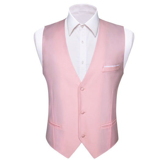 Light Pink Solid Men's V Neck Vest Set vest set S (Chest 40")   - Sophisticated Gentlemen