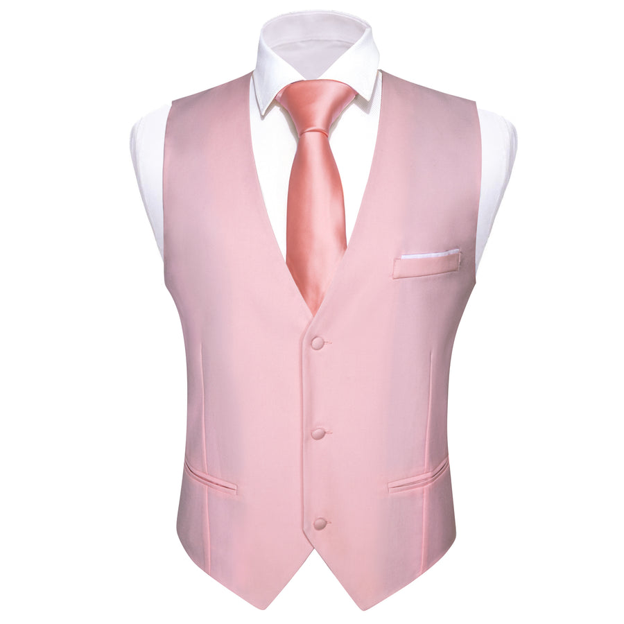 Light Pink Solid Men's V Neck Vest Set vest set    - Sophisticated Gentlemen