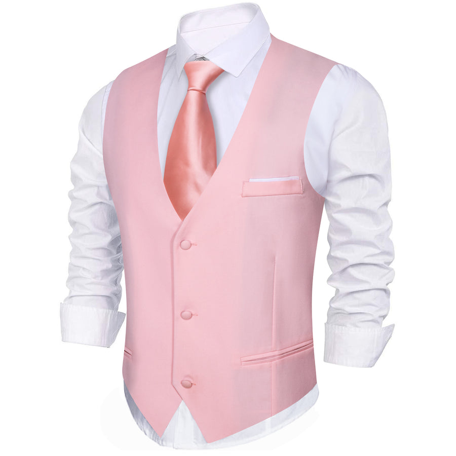Light Pink Solid Men's V Neck Vest Set vest set    - Sophisticated Gentlemen
