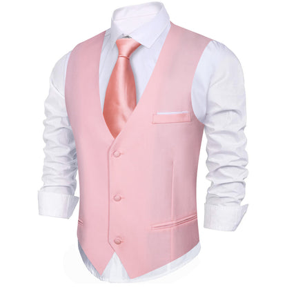 Light Pink Solid Men's V Neck Vest Set vest set    - Sophisticated Gentlemen