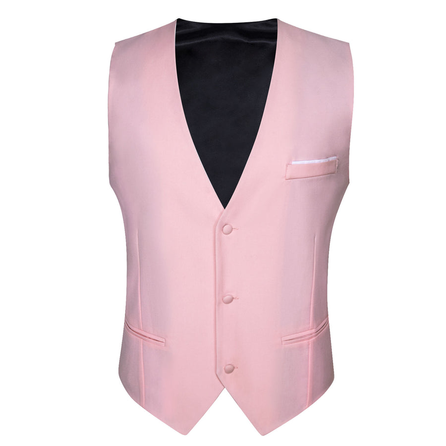 Light Pink Solid Men's V Neck Vest Set vest set    - Sophisticated Gentlemen