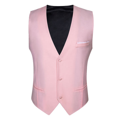 Light Pink Solid Men's V Neck Vest Set vest set    - Sophisticated Gentlemen