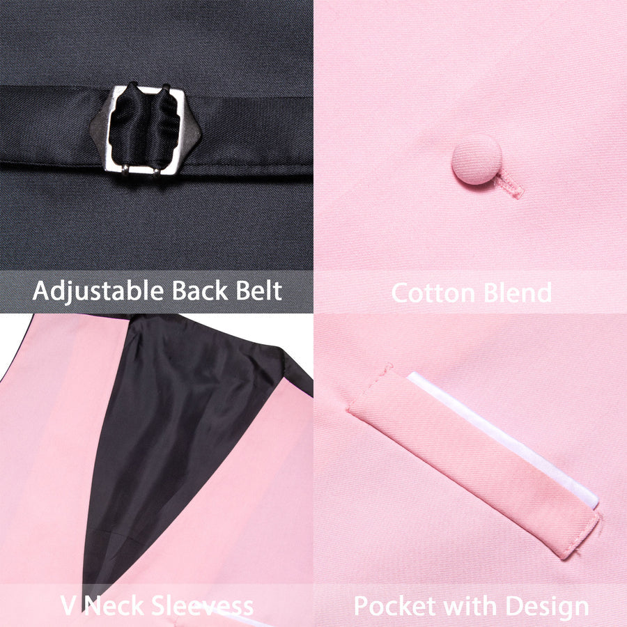 Light Pink Solid Men's V Neck Vest Set vest set    - Sophisticated Gentlemen