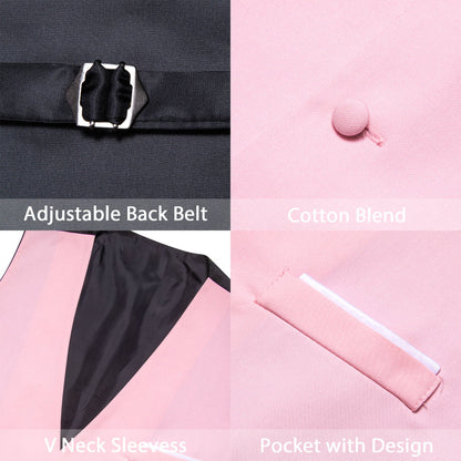 Light Pink Solid Men's V Neck Vest Set vest set    - Sophisticated Gentlemen