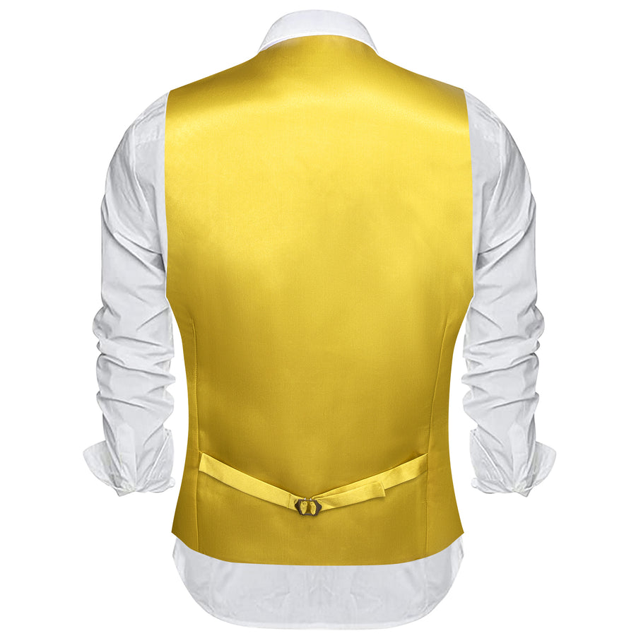 Lemon Yellow Solid Satin Men's V Neck Vest Set vest set    - Sophisticated Gentlemen