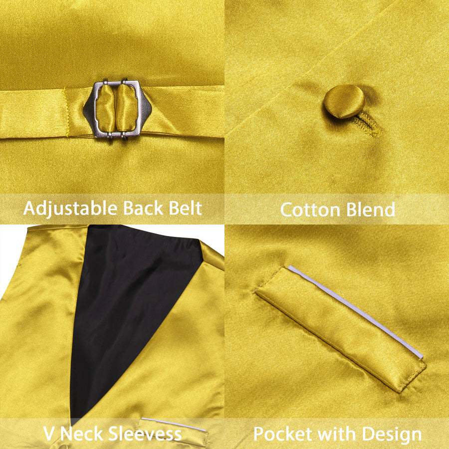 Lemon Yellow Solid Satin Men's V Neck Vest Set vest set    - Sophisticated Gentlemen